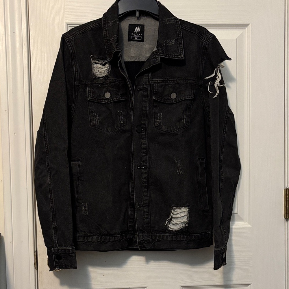 Not Today Satan Men's Black Distressed Denim Jacket